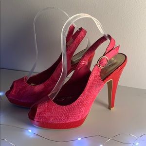 Pink Snakeskin Peeptoe Slingbacks Size 7